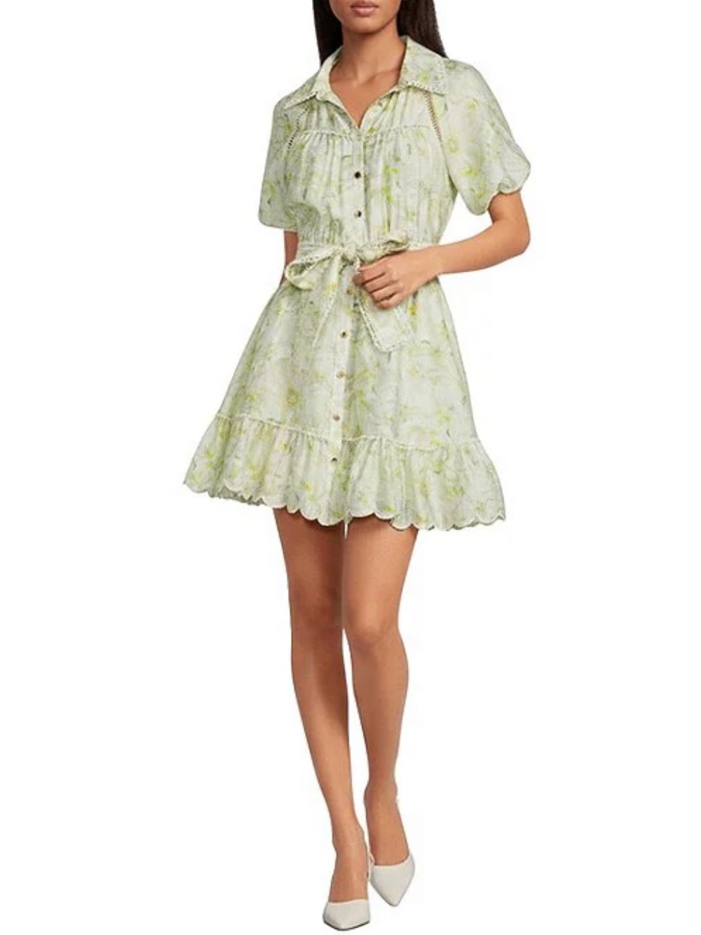 En Saison
Claire Collared Short Sleeve Mini Shirt Dress Floral Belt Gold Buttons